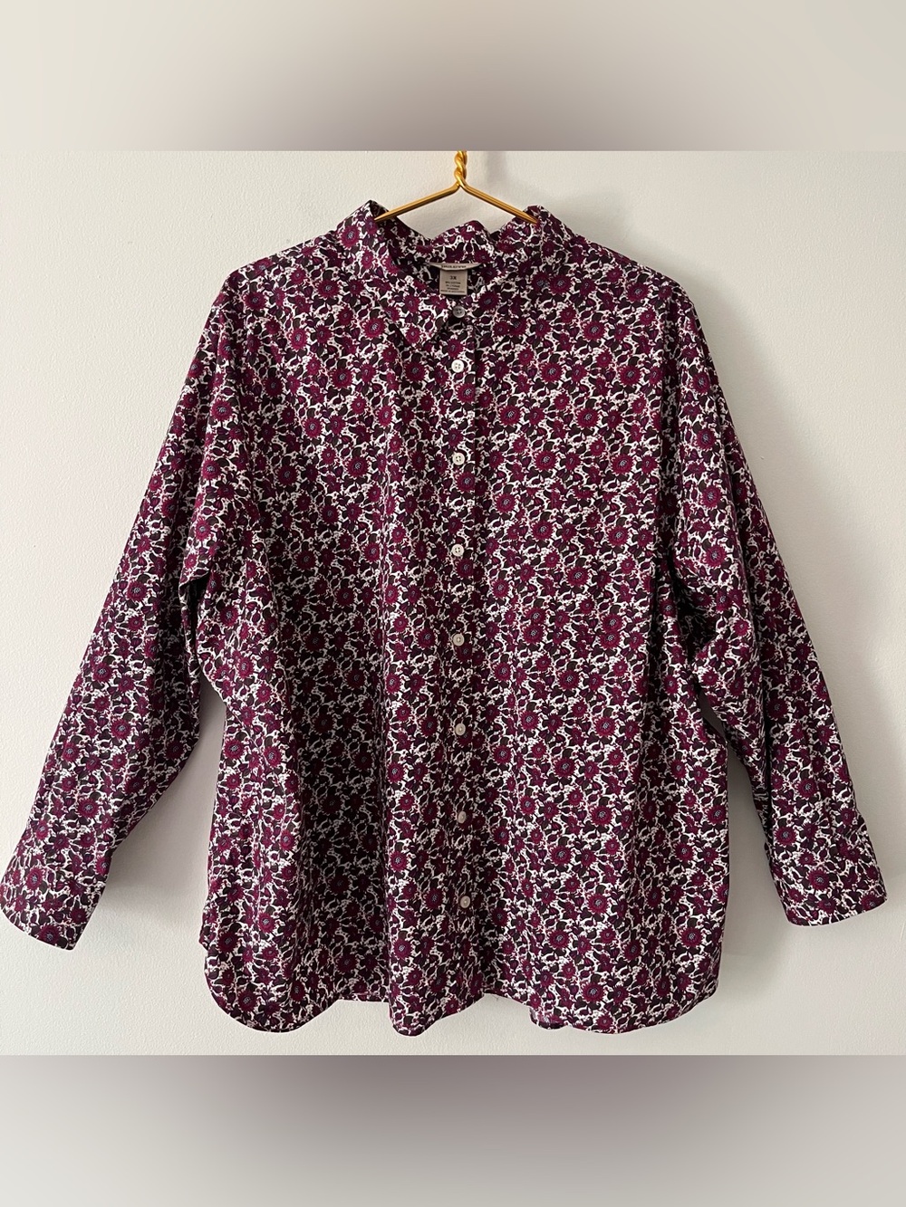 Duluth Trading Cream Plum Moody Floral Cotton Stretch Long Sleeve Button Up 3X